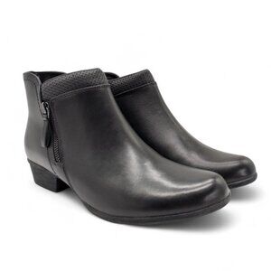 Rockport Carly Women's 9.5 Black Smooth Leather Side Zip Casual Ankle Booties